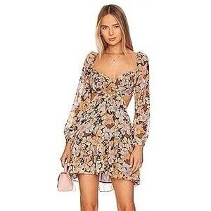 NWT ASTR Teyla brown floral cut out mini dress Medium